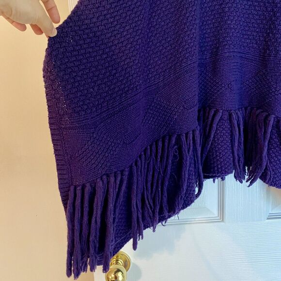 Coldwater Creek Womens Poncho Sweater Purple Fringe Wool Blend One Size - Picture 4 of 11